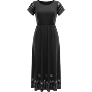 Global Village Black Batik Print Maxi Dress Short Sleeve Boho‎ Pockets Small
